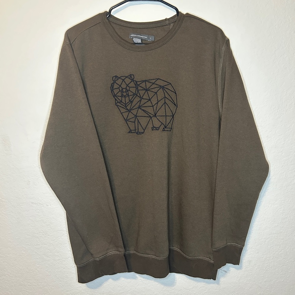 French Connection Brown Crewneck Sweater with Geometric Bear